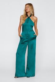 Halter Knot Satin Wide Leg Jumpsuit at Nasty Gal