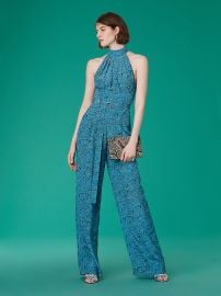 Halter Neck Belted Jumpsuit in Calloway Black at DvF