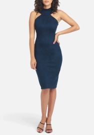 Halter Neck Suede Midi Dress at bebe