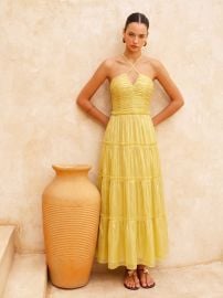 Halter Ruched Tiered Maxi Dress COMMENSE at Commense