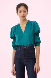 Hammered Silk V-neck Top at Rebecca Taylor