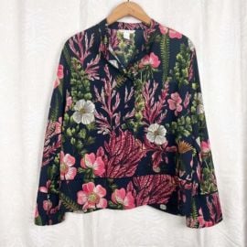 HampM botanical flora henley popover blouse sz 8 cocktail party pajama top relaxed eBay at eBay