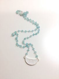 Hand Beaded light Blue Apatite Gemstone Necklace with Silver Crescent Pendant at Etsy