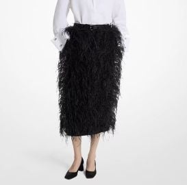 Hand-Embroidered Feather Wool Gabardine Trouser Skirt at Michael Kors