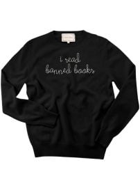 Hand Embroidered quoti read banned booksquot Crewneck 100 Sustainable Cashmere Lingua Franca NYC at Lingua Franca