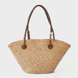 Hand Woven Straw Bead Strap Fan Tote Bag - A New Day™ Natural at Target