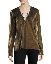 Haney Janelle Long-Sleeve Metallic Top with Golden Ring Hardware at Neiman Marcus