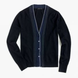 Harlow cardigan sweater with tipped-silk underlay at J. Crew