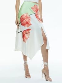 Harmony Drapey Slit Asymmetric Skirt In Dream Life Sharp Green Alice Olivia at Alice + Olivia