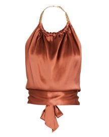 Harmur Power Chain-Trimmed Silk Halter Top at Intermix