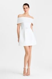 Harper White Bardot Dress | NADINE MERABI at Nadine Merabi