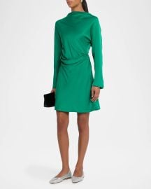 Harpor Long-Sleeve Draped Satin Mini Dress at Neiman Marcus