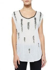 Haute Hippie Feather-Embellished Dagger Tee Swan at Neiman Marcus