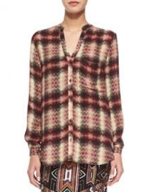 Haute Hippie Long-Sleeve Henley Top Tribal Chevron Plaid at Neiman Marcus