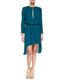 Haute Hippie Long-Sleeve Keyhole-Front Dress  Blue Coral at Neiman Marcus