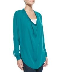 Haute Hippie Silk Cowl-Neck Blouse Med Blue at Neiman Marcus