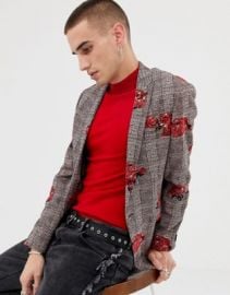 Heart  amp  Dagger skinny blazer in rose check print   ASOS at Asos