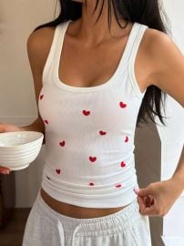 Heart Ribbed Top at Shein