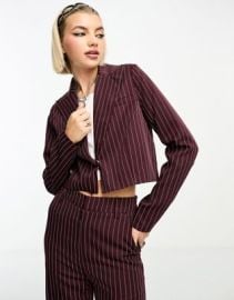 Heartbreak pinstripe cropped blazer in burgundy - part of a set at ASOS