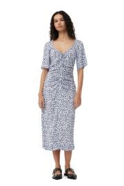 Heather Printed Crepe U-neck Midi Dress GANNI US at Ganni