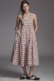 Helena Square Neck Smocked Tiered Midi Dress at Anthropologie