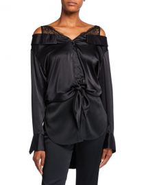 Hellessy Fontana Silk Lace-Shoulder Blouse at Neiman Marcus