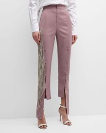 Hellessy Jacob Asymmetric Crystal Fringe Paneled Straight-Leg Ankle Pants at Neiman Marcus