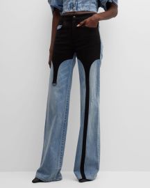 Hellessy Jasper Wide-Leg Faux-Suede Garter Jeans at Neiman Marcus