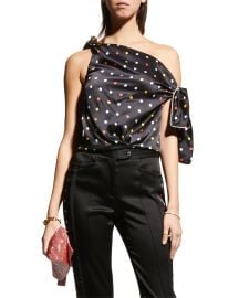 Hellessy Kiki Polka Dot One-Shoulder Silk Top at Neiman Marcus