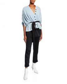 Hellessy Lotus Tie-Waist Ruched-Sleeve Top at Neiman Marcus