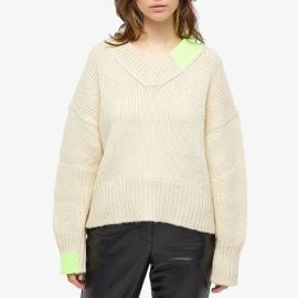 Helmut Lang Camel V Neck Jumper Winter White at END