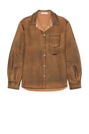 Helmut Lang Curved Long Sleeve Shirt in Waxed Oil Stain at Revolve