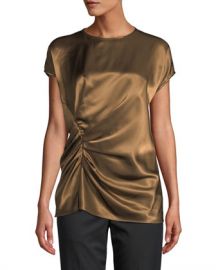 Helmut Lang Gathered Viscose Crewneck Top at Neiman Marcus