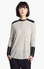 Helmut Lang Leather Trim Knit Top at Nordstrom