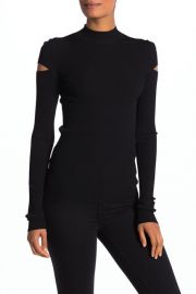 Helmut Lang Mock Neck Slash Sleeve Ribbed Knit Top at Nordstrom Rack