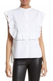 Helmut Lang Ruffle Bib Cotton Shirt at Nordstrom