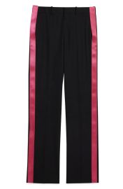 Helmut Lang Seat Belt Stripe Virgin Wool Pants in Black Fuschia at Nordstrom