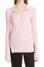 Helmut Lang Slash Long Sleeve Ribbed Polo at Nordstrom