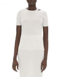 Helmut Lang Slashed Crewneck Short-Sleeve Ribbed Wool Top at Neiman Marcus