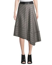 Helmut Lang Striped Basketweave Asymmetric Midi Skirt at Neiman Marcus