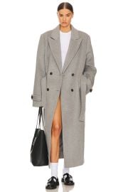 Helsa Bold Shoulder Long Coat In Grey at Revolve