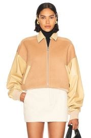 Helsa Faux Leather Wool Blend Bomber in Tan FWRD at FWRD