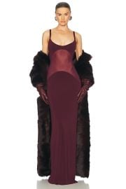 Helsa Sheer Knit Curve Maxi Dress in Merlot FWRD at FWRD