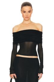 Helsa Sheer Knit Off The Shoulder Top In Black at Revolve