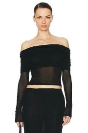 Helsa Sheer Knit Off The Shoulder Top in Black FWRD at FWRD