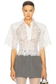 Helsa The Lace Shirt With Shoulder Pad In White at Revolve