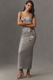 Helsi Silvia Strapless 3d Floral Strapless Stretch Sequin Maxi Dress2 at Anthropologie