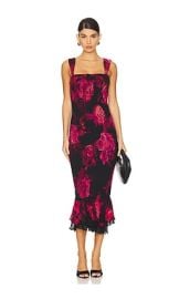 Hemant And Nandita Smocked Midi Dress In Black Magenta at Revolve