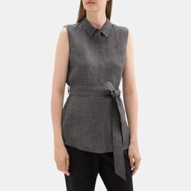 Hemp Belted Patch Pocket Shirt Outlet at Theory