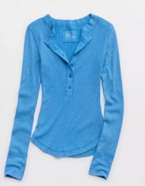 Henley Essential Layering T Shirt in Sky Blue at American Eagle